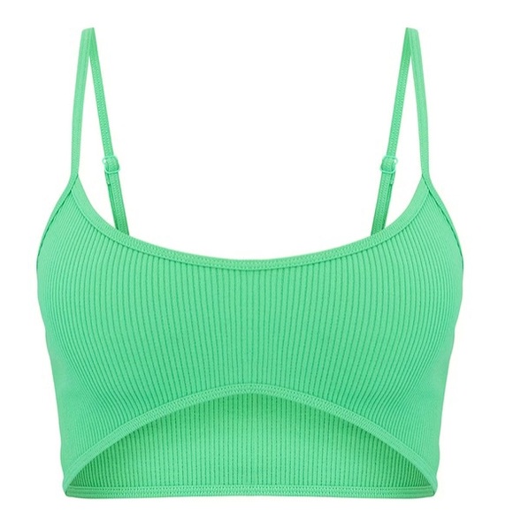 PrettyLittleThing Bright Green Structured Contour Ribbed Strappy Bralette Small - Picture 2 of 4